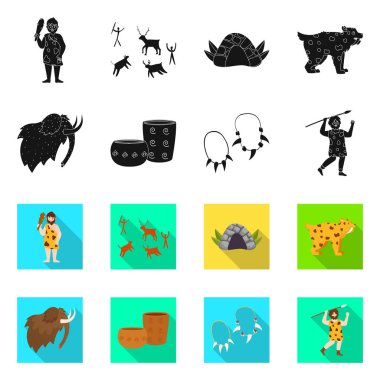 Evrimin izole nesnesi ve neolitik işaret. Stok için evrim ve ilkel vektör simgesi koleksiyonu.