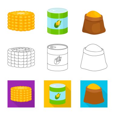 Mısır tarlası ve sebze işareti yalıtılmış nesne. Mısır tarlası ve hisse senedi için vejetaryen vektör simge kümesi.