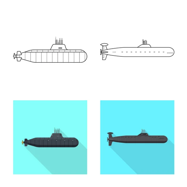 Oggetto isolato di guerra e logo della nave. Raccolta di illustrazioni vettoriali di guerra e di flotta . — Vettoriale Stock