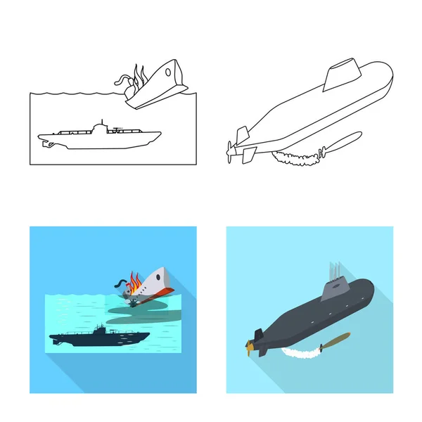 Diseño vectorial de guerra y símbolo del barco. Colección de guerra y flota símbolo de stock para la web . — Vector de stock