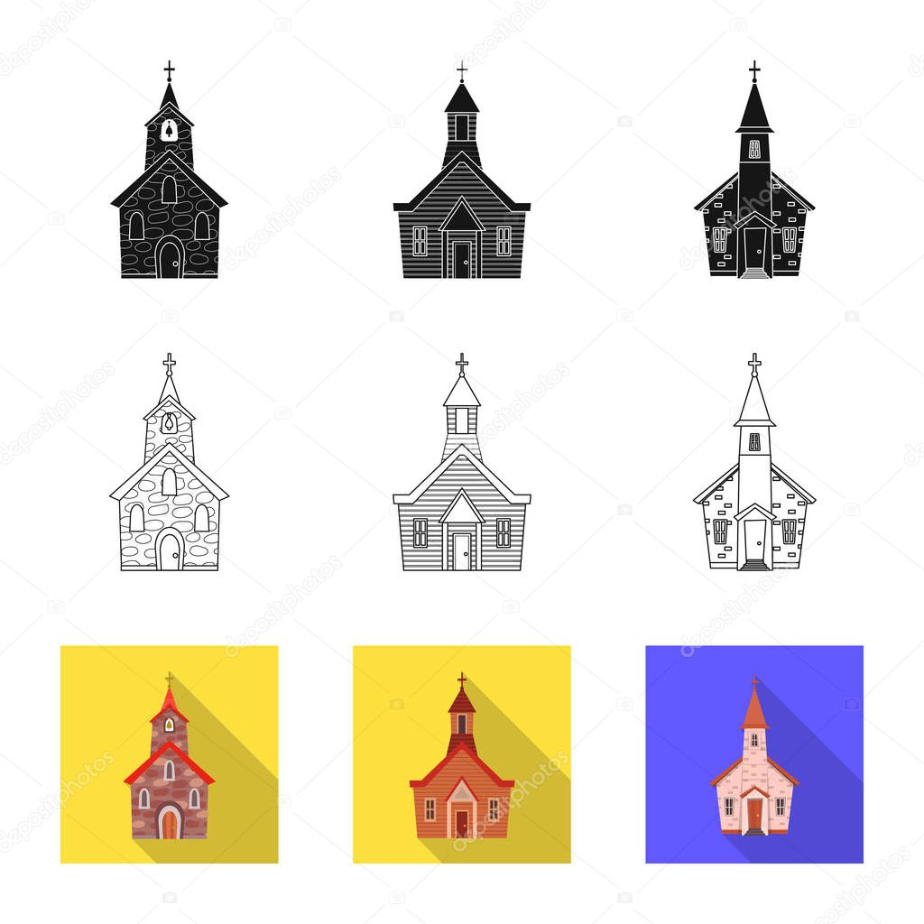 Isolated object of cult and temple icon. Set of cult and parish stock vector illustration.