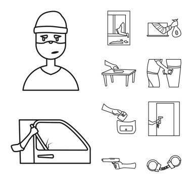 Haydut ve soygun sembolümün izole nesnesi. Hisse senedi için eşkıya ve dolandırıcılık vektör simgesi kümesi.
