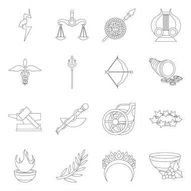 Mitolojinin izole nesnesi ve Tanrı logosu. Stok için mitoloji ve kültür vektör simgesi seti.