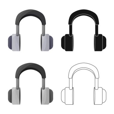 Kulaklık ve baş işareti vektör illüstrasyon. Web için kulaklık ve mobil stok sembolü seti.