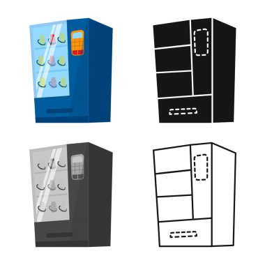 Makine ve otomat logosunun yalıtılmış nesnesi. Makine ve gıda stok vektör illüstrasyon seti.