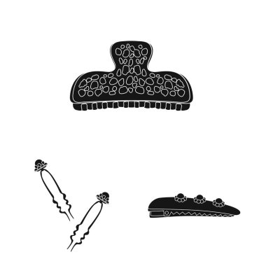 Saç modeli ve kadın işareti izole nesne. Web için saç modeli ve saç stok sembolü seti.