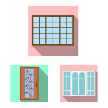 Kapı ve ön simge vektör Illustration. Kapı ve hisse senedi için ahşap vektör simge kümesi.