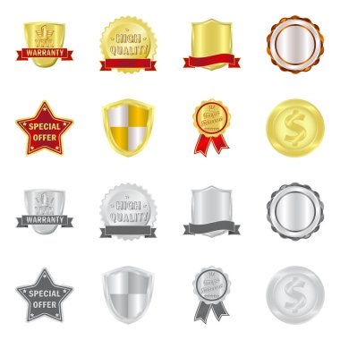 Amblem ve rozet simge vektör Illustration. Amblem ve etiket stok vektör çizim seti.