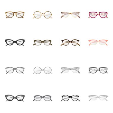 Gözlük tasarım vektör ve işareti çerçeve. Web için hisse senedi sembolü gözlük ve aksesuar koleksiyonu.