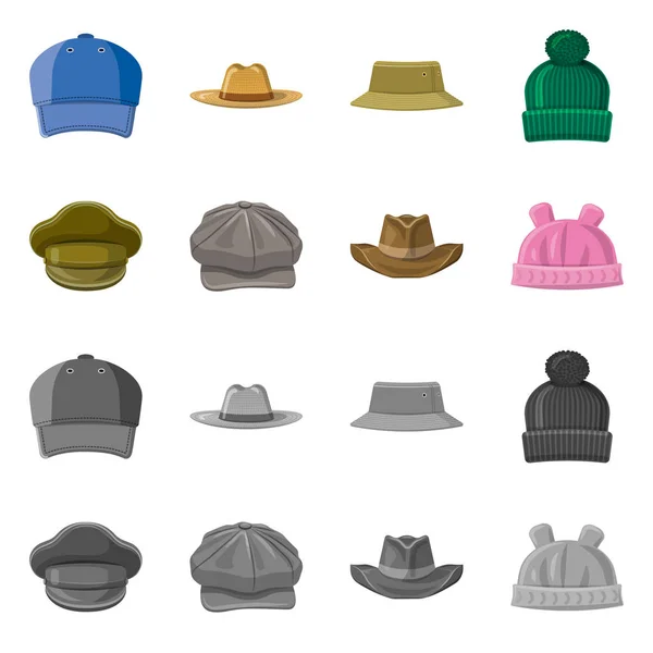 Conception vectorielle du couvre-chef et de l'icône du chapeau. Collection de couvre-chef et icône vectorielle accessoire pour stock . — Image vectorielle
