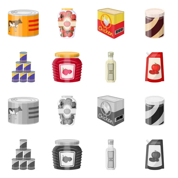 Diseño vectorial de lata e icono de la comida. Colección de ilustración de vectores de latas y paquetes . — Vector de stock
