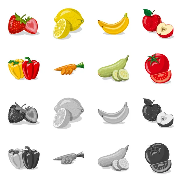 Vektorové ilustrace zeleniny a ovoce ikony. Sada zeleninová a Vegetariánská burzovní symbol pro web. — Stockový vektor