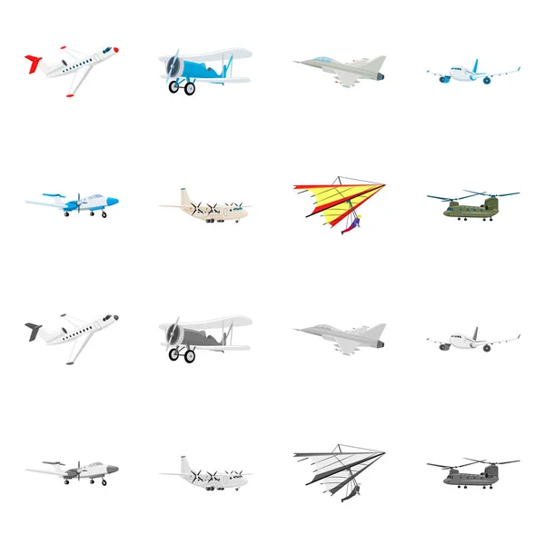 Objeto isolado de avião e logotipo de transporte. Coleção de plano e céu estoque vetor ilustração . — Vetor de Stock