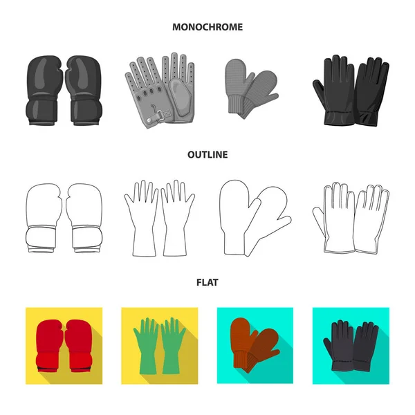 장갑과 겨울 로고의 고립 된 개체입니다. 주식에 대 한 장갑 및 장비 벡터 아이콘 세트. — 스톡 벡터