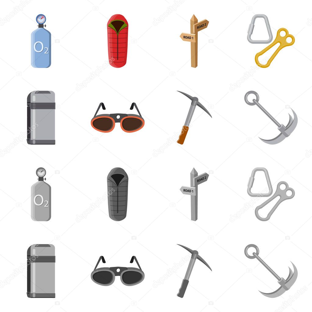 Isolated object of mountaineering and peak sign. Set of mountaineering and camp vector icon for stock.
