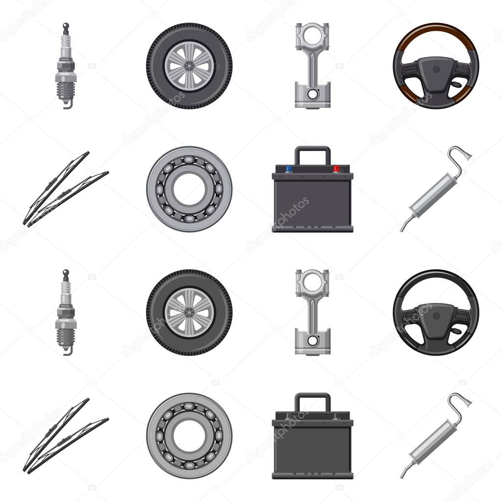 Vector illustration of auto and part symbol. Collection of auto and car stock symbol for web.