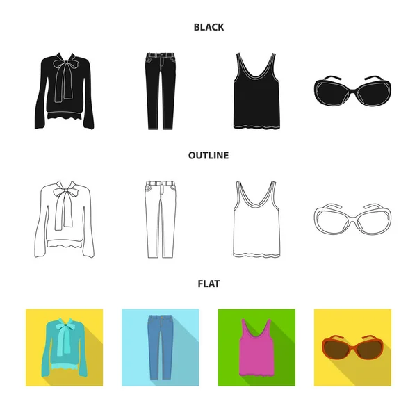 Vectorillustratie van de vrouw en het pictogram van de kleding. Collectie van vrouw en slijtage aandelensymbool voor web. — Stockvector