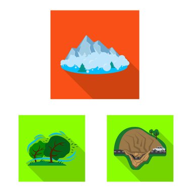 Vektör tasarım doğal ve felaket oturum açın. Doğal topluluğu ve web için risk hisse senedi simgesi.