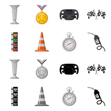 Araba ve ralli simgesi yalıtılmış nesne. Araba ve yarış hisse senedi vektör çizim seti.