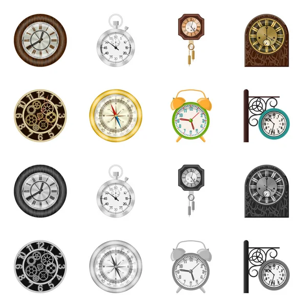 Diseño vectorial del reloj y el símbolo de tiempo. Conjunto de ilustración de vector de stock de reloj y círculo . — Archivo Imágenes Vectoriales