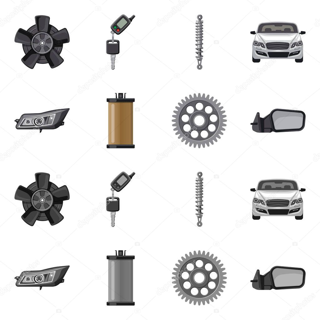 Vector illustration of auto and part logo. Collection of auto and car stock symbol for web.