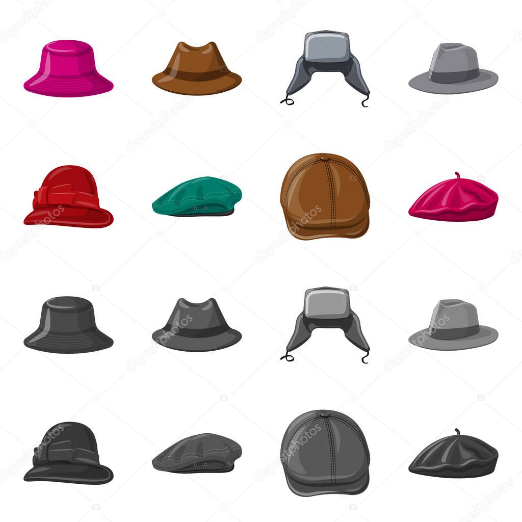 Vector design of headgear and cap sign. Set of headgear and accessory stock symbol for web.