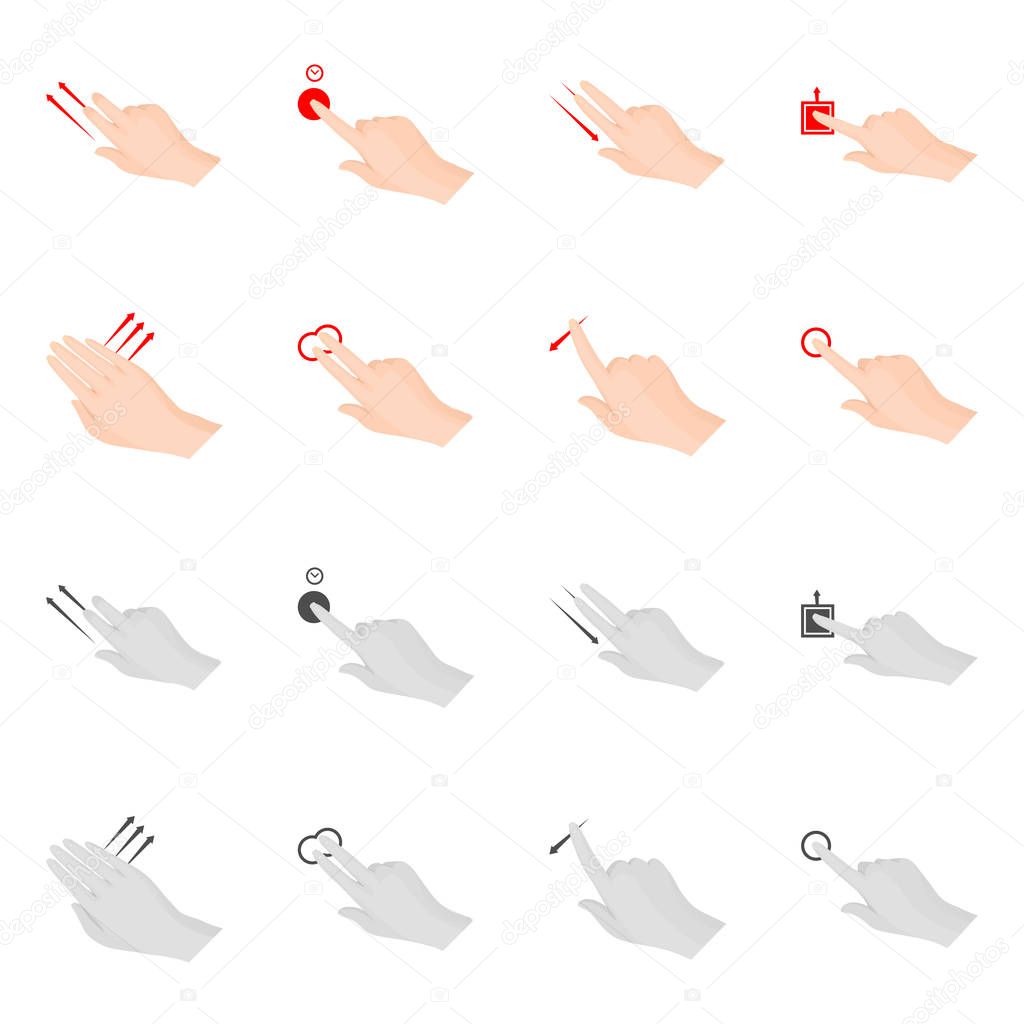 Vector design of touchscreen and hand symbol. Collection of touchscreen and touch stock vector illustration.