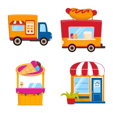 Vektör illüstrasyon ve kabin sembolü. Stok vektör çizimi seti ve otomat.