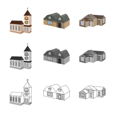 Cephe ve konut logo yalıtılmış nesne. Cephe ve altyapı hisse senedi simgesi için web topluluğu.