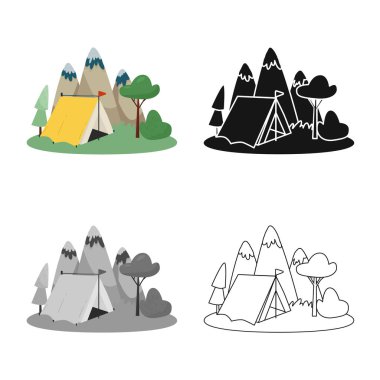 Çadır ve peyzaj işareti vektör illüstrasyon. Çadır ve yolculuk stok vektör illüstrasyon koleksiyonu.