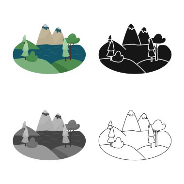 Yatay ve ağaç simgesinin yalıtılmış nesnesi. Web için peyzaj ve tepe stok sembolü seti.