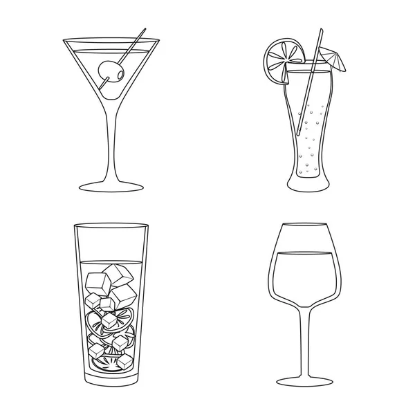 Projeto vetorial de bebida e sinal de gelo. Conjunto de bebida e shaker ilustração vetor estoque . — Vetor de Stock