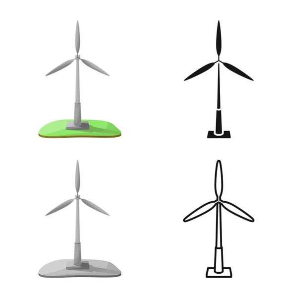 Vector illustratie van windmolen en wind symbool. Collectie windmolen en powerstock vector illustratie. — Stockvector