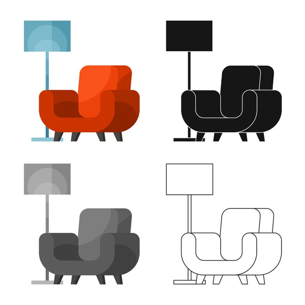 안락 의자 및 램프 아이콘의 벡터 디자인입니다. 웹 안락 의자 및 간단한 주식 기호의 컬렉션. — 스톡 벡터