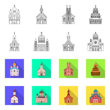 Kült ve tapınak logosu vektör tasarımı. Web için Cult ve Parish stok sembolü koleksiyonu.