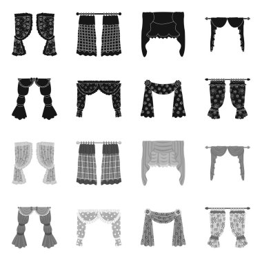 Perde ve perdelerin simge vektör Illustration. Perde ve jaluzi stok vektör illüstrasyon seti.