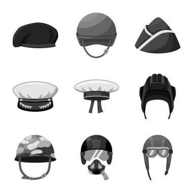 Başlık ve modern simge vektör illüstrasyon. Stok için başlık ve giyim vektör simgesi seti.