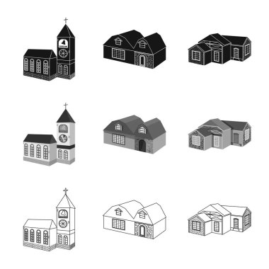 Cephe ve konut simge vektör Illustration. Web için cephe ve altyapı hisse senedi simgesi kümesi.