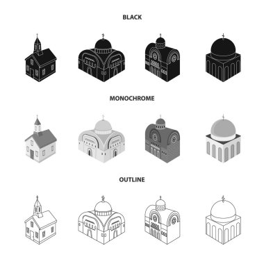Tapınağın izole nesnesi ve tarihi simge. Stok için tapınak ve inanç vektör simgesi koleksiyonu.