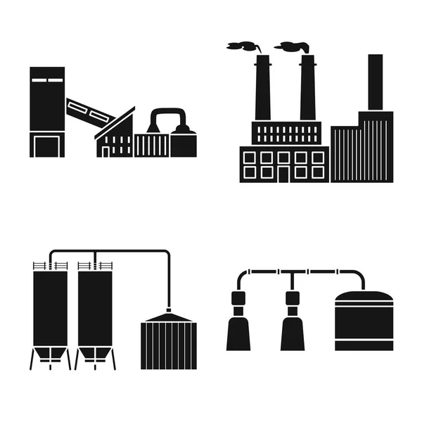 Vektor-Design von Fabrik- und Industriezeichen. Sammlung von Fabrik- und Produktionsvektorillustrationen. — Stockvektor