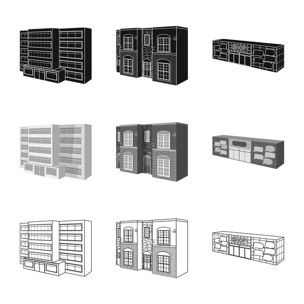 Conception vectorielle de façade et icône du logement. Collection d'illustrations vectorielles des façades et des infrastructures . — Image vectorielle