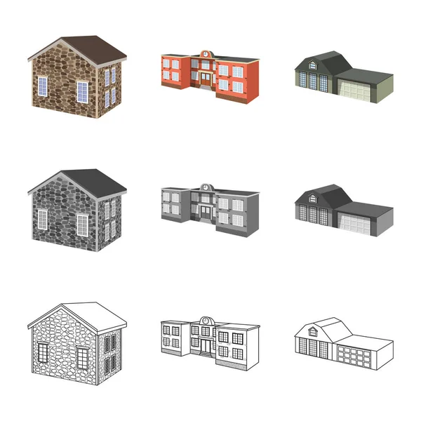 Conception vectorielle de la façade et du panneau de logement. Collection de façade et infrastructure stock symbole pour le web . — Image vectorielle
