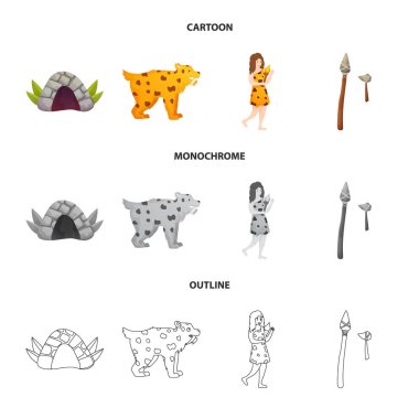 Evrim vektör tasarımı ve neolitik logo. Stok lar için evrim ve ilkel vektör simgesi seti.