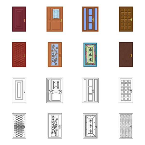 Ilustracja wektorowa drzwi i przednich ikony. Kolekcja drzwi i drewniane symbol giełdowy dla sieci web. — Wektor stockowy