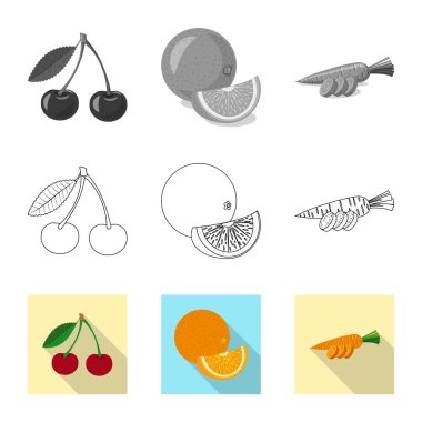 Sebze ve meyve işareti vektör tasarımı. Sebze ve vejeteryan hisse senedi vektör çizim topluluğu.