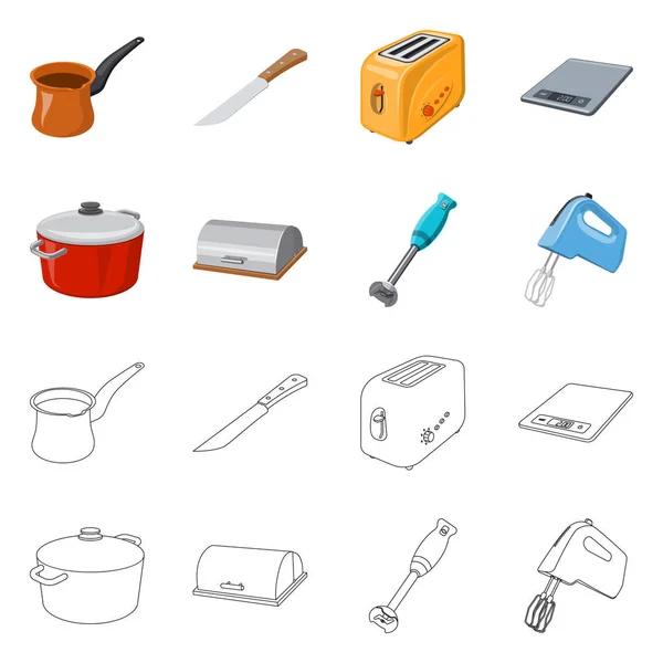Isolerade objekt i köket och koka logotyp. Uppsättning av kök och apparaten aktiesymbol för webben. — Stock vektor
