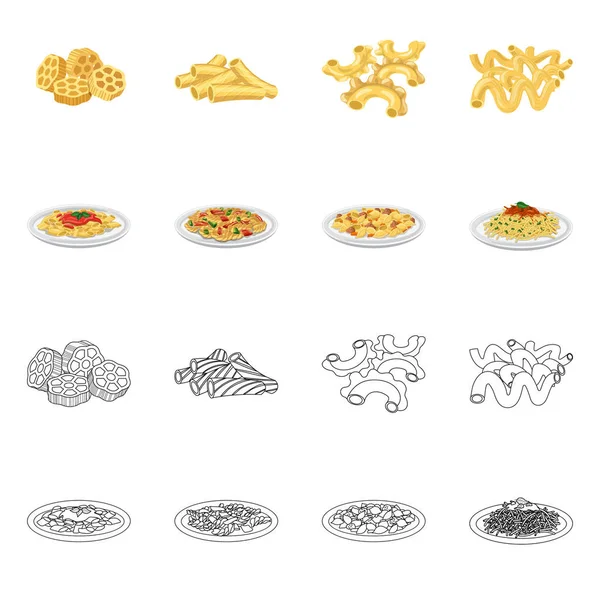 Makarna ve karbonhidrat sembolü yalıtılmış nesne. Makarna ve makarna hisse senedi vektör çizim seti.