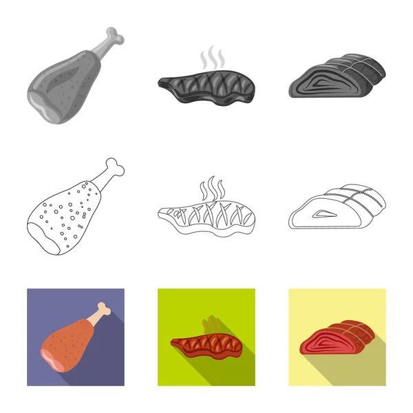 Vektordesign von Fleisch und Schinken Ikone. Sammlung von Fleisch und Kochutensilien für das Web. — Stockvektor