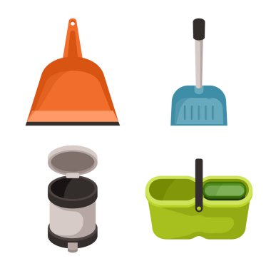 Ekipman vektör tasarımı ve ev işi işareti. Ekipman ve temiz stok vektör illüstrasyon toplama.