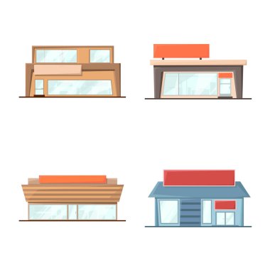 Bina ve süpermarket sembolü vektör tasarımı. Bina ve piyasa stok vektör illüstrasyonkoleksiyonu.